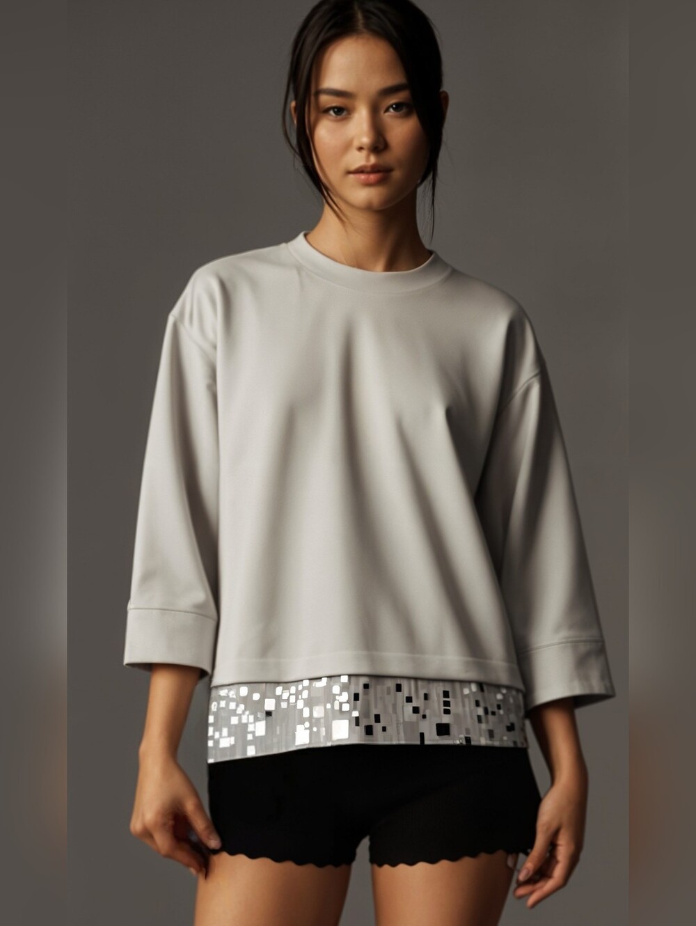 J. Crew Gray Sequin Hem Sweatshirt